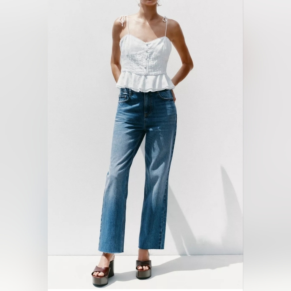 Zara High Rise Ankle Length Straight Jeans, NWT